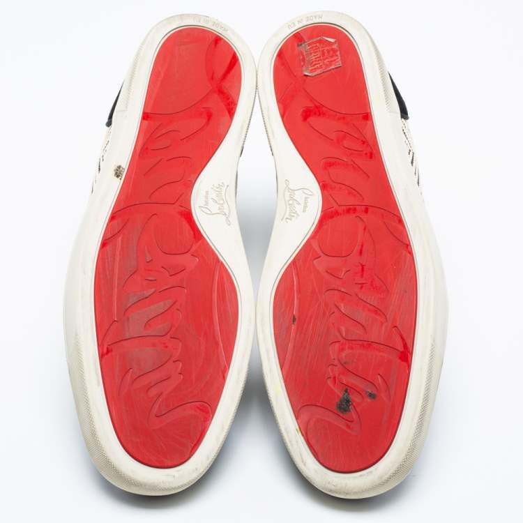 Pre Owned Christian Louboutin Black/Cream Suede And Leather Rantus Orlato High Top Sneakers  Size 44.5 
