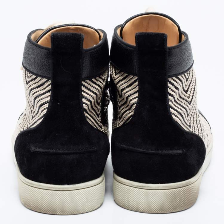 Pre Owned Christian Louboutin Black/Cream Suede And Leather Rantus Orlato High Top Sneakers  Size 44.5 