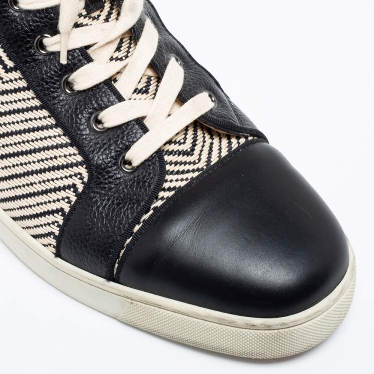 Pre Owned Christian Louboutin Black/Cream Suede And Leather Rantus Orlato High Top Sneakers  Size 44.5 