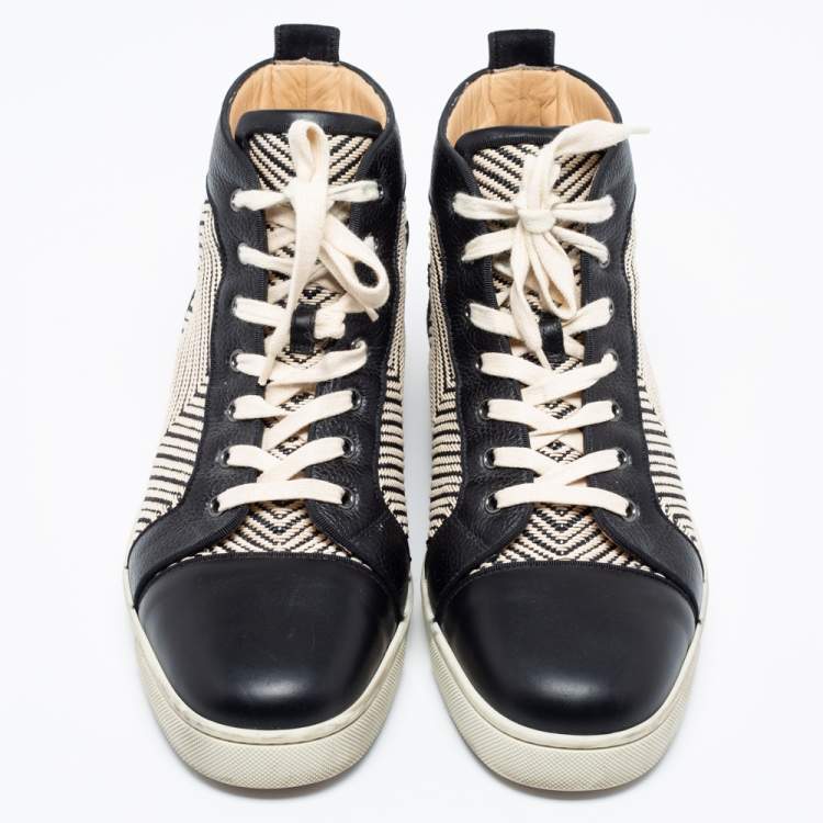 Pre Owned Christian Louboutin Black/Cream Suede And Leather Rantus Orlato High Top Sneakers  Size 44.5 