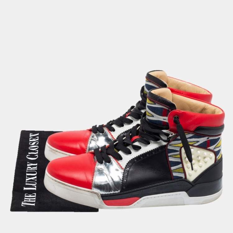 Pre Owned Christian Louboutin Multicolor Leather Loubikick High-Top Trainers Sneakers Size 44.5