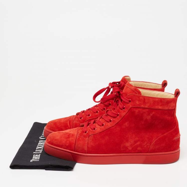 Pre Owned Christian Louboutin Red Suede  Orlato High Top Sneakers  Size 44.5