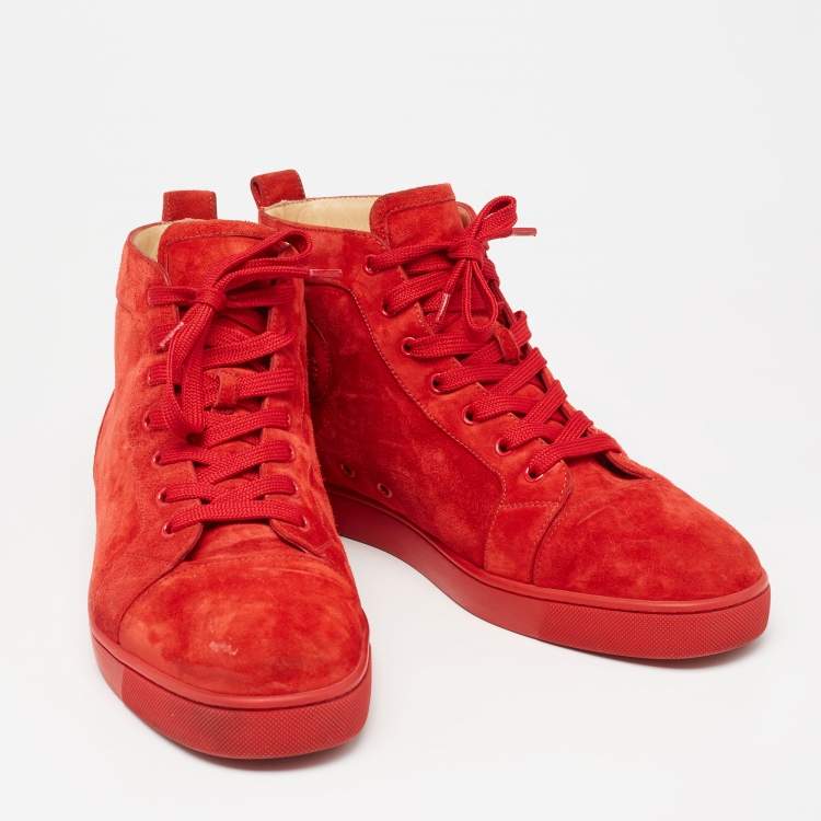 Pre Owned Christian Louboutin Red Suede  Orlato High Top Sneakers  Size 44.5