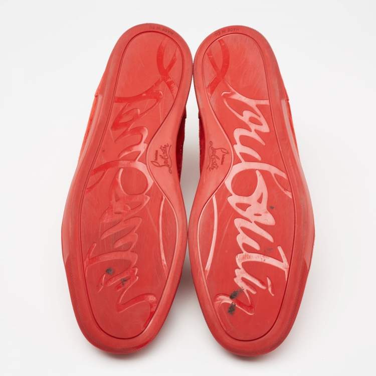 Pre Owned Christian Louboutin Red Suede  Orlato High Top Sneakers  Size 44.5