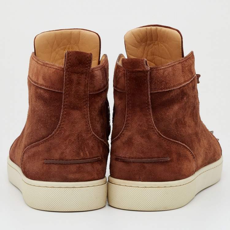 Pre Owned Christian Louboutin Brown Suede Lou Spikes High Top Sneakers Size 41.5 