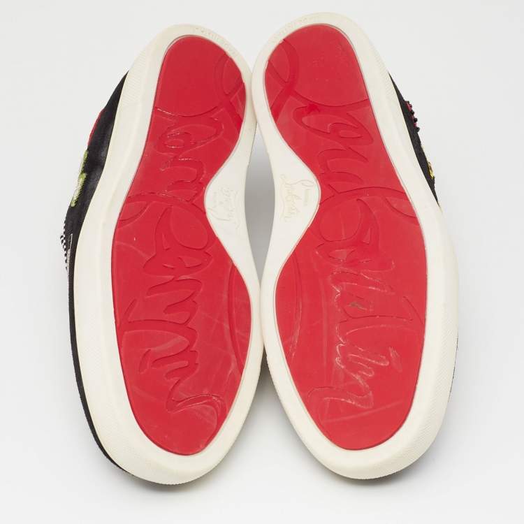 Pre Owned Christian Louboutin Black  Suede Embellished Pik N Luck Slip-on Sneakers  Size 37
