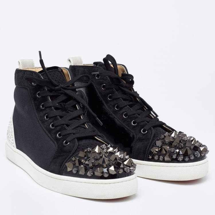 Pre Owned Christian Louboutin Black/Grey Suede And Canvas  Studded Orlato Sneakers Size 41.5