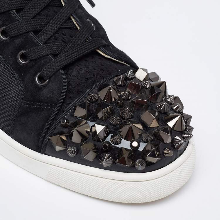 Pre Owned Christian Louboutin Black/Grey Suede And Canvas  Studded Orlato Sneakers Size 41.5