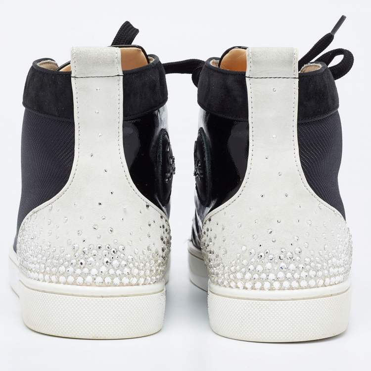 Pre Owned Christian Louboutin Black/Grey Suede And Canvas  Studded Orlato Sneakers Size 41.5