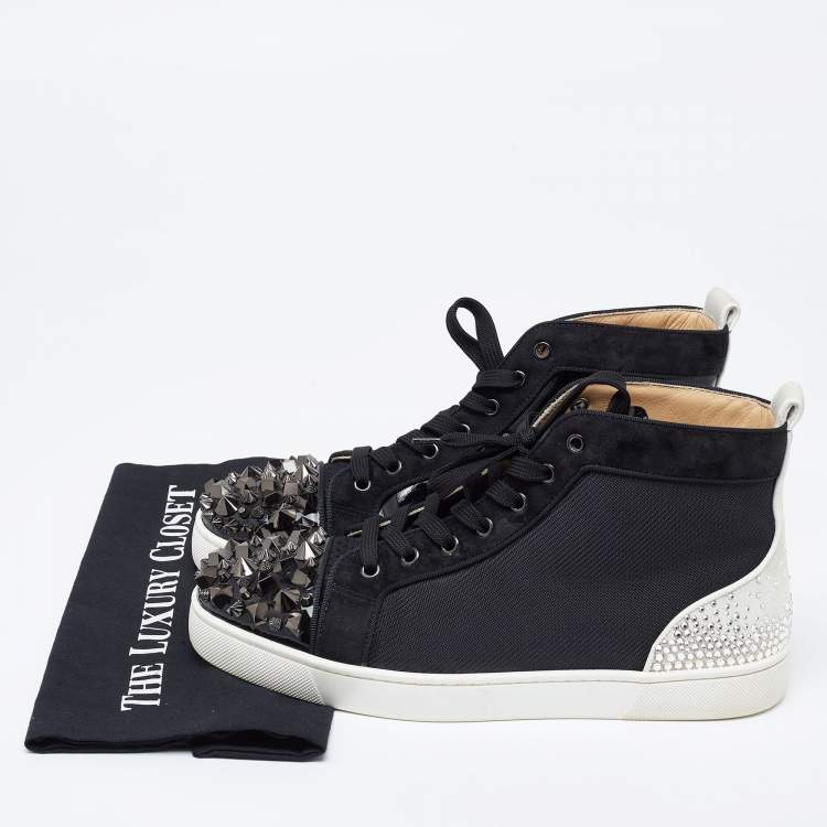 Pre Owned Christian Louboutin Black/Grey Suede And Canvas  Studded Orlato Sneakers Size 41.5