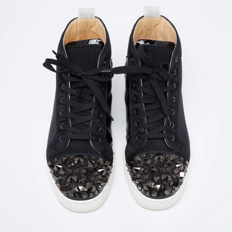 Pre Owned Christian Louboutin Black/Grey Suede And Canvas  Studded Orlato Sneakers Size 41.5