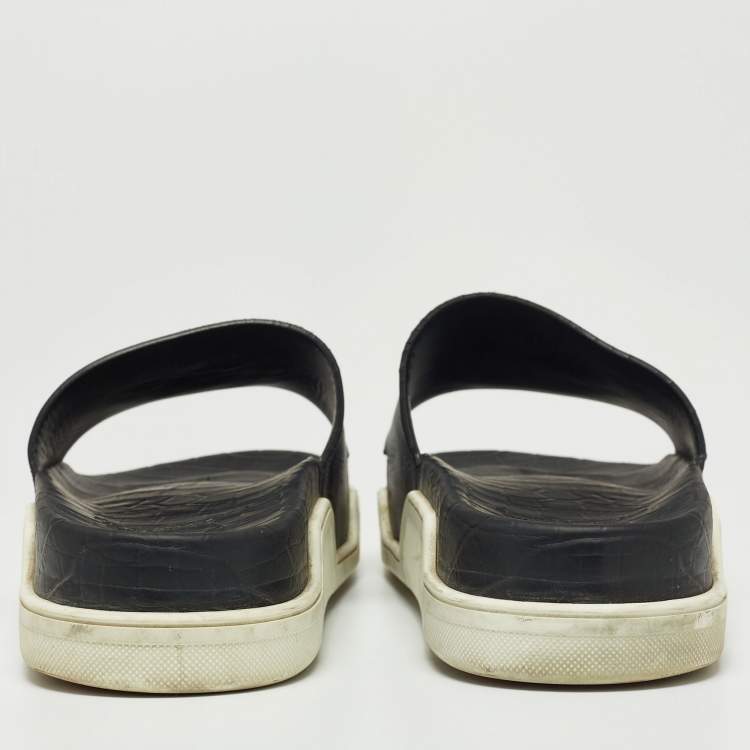 Pre Owned Christian Louboutin Black Leather Crest Slide Sandals Size 41.5