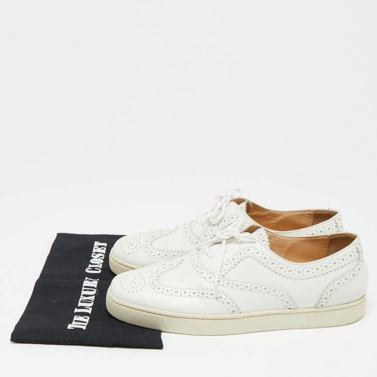 Pre Owned Christian Louboutin White Brogue Leather Golfito Wingtip Sneakers Size 42.5