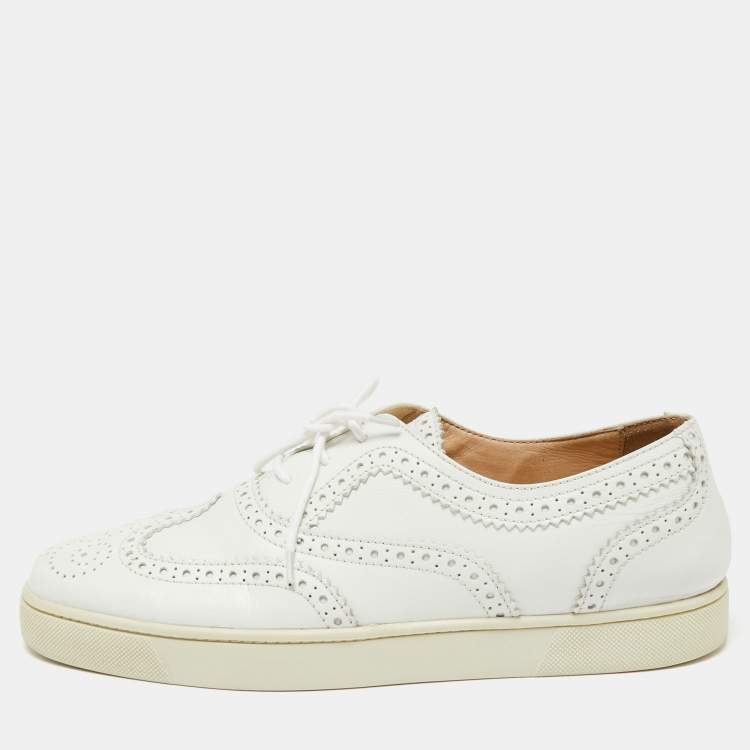 Pre Owned Christian Louboutin White Brogue Leather Golfito Wingtip Sneakers Size 42.5