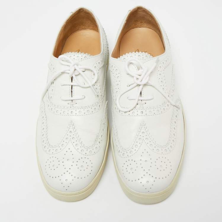 Pre Owned Christian Louboutin White Brogue Leather Golfito Wingtip Sneakers Size 42.5