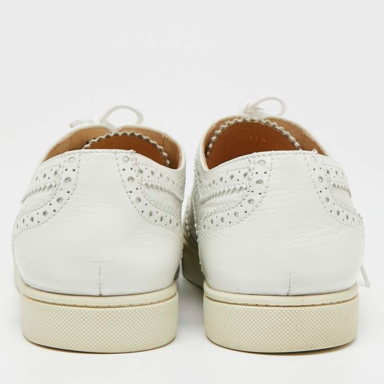 Pre Owned Christian Louboutin White Brogue Leather Golfito Wingtip Sneakers Size 42.5