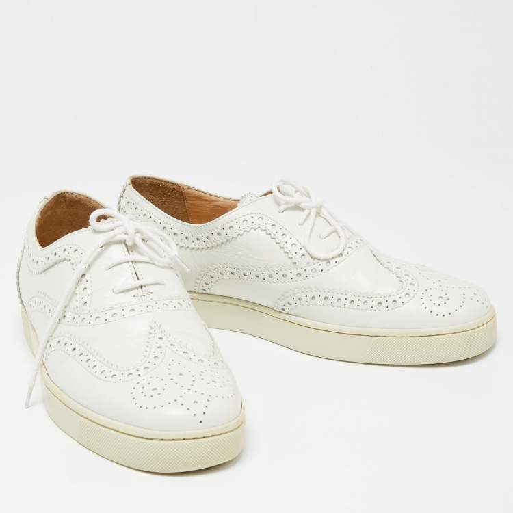 Pre Owned Christian Louboutin White Brogue Leather Golfito Wingtip Sneakers Size 42.5