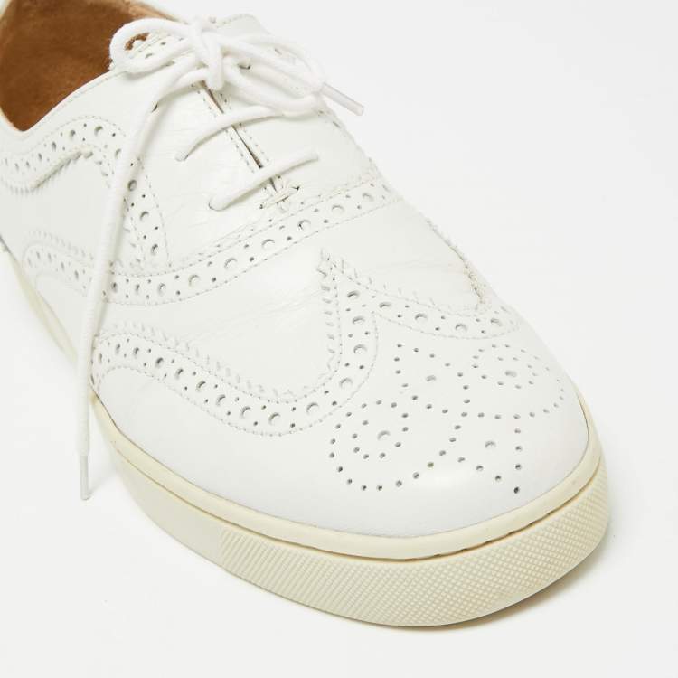 Pre Owned Christian Louboutin White Brogue Leather Golfito Wingtip Sneakers Size 42.5
