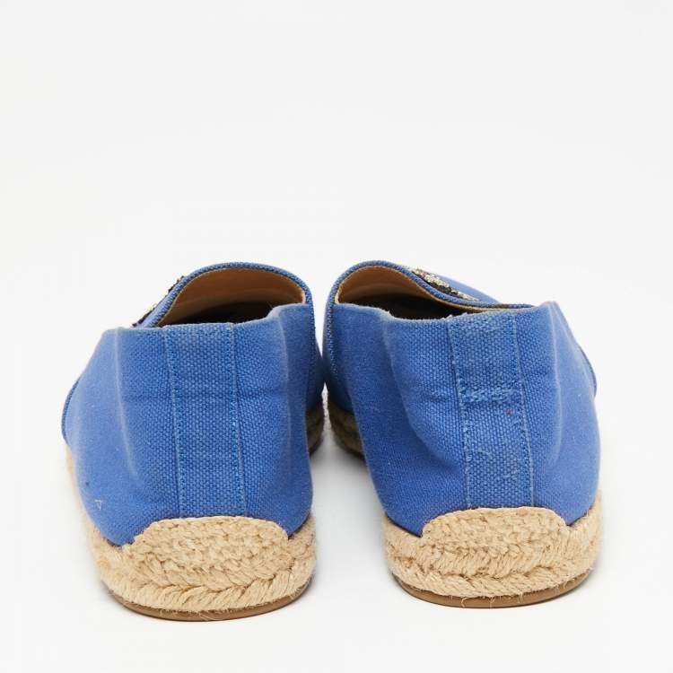 Pre Owned Christian Louboutin Blue Canvas Nanou Orlato Espadrille Flats Size Size 40