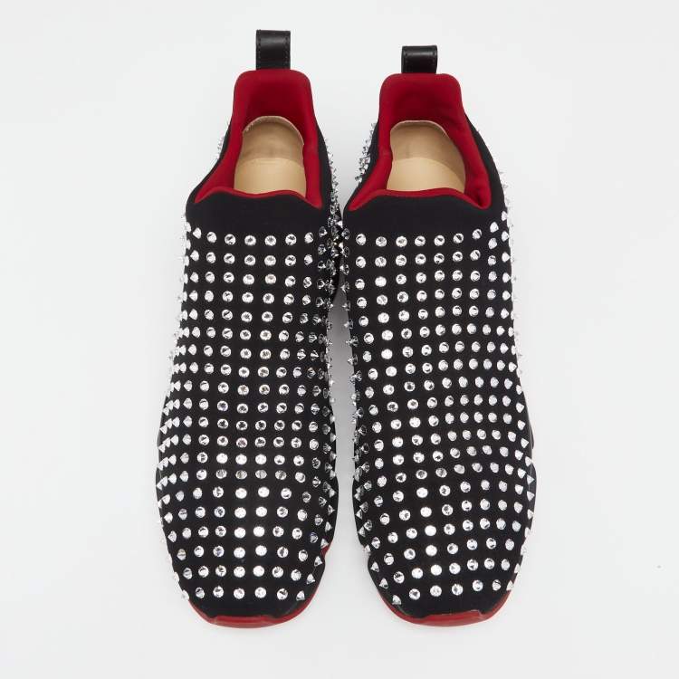 Pre Owned Christian Louboutin Black Stretch Fabric Spike Sock Slip On Platform Sneakers Size 46