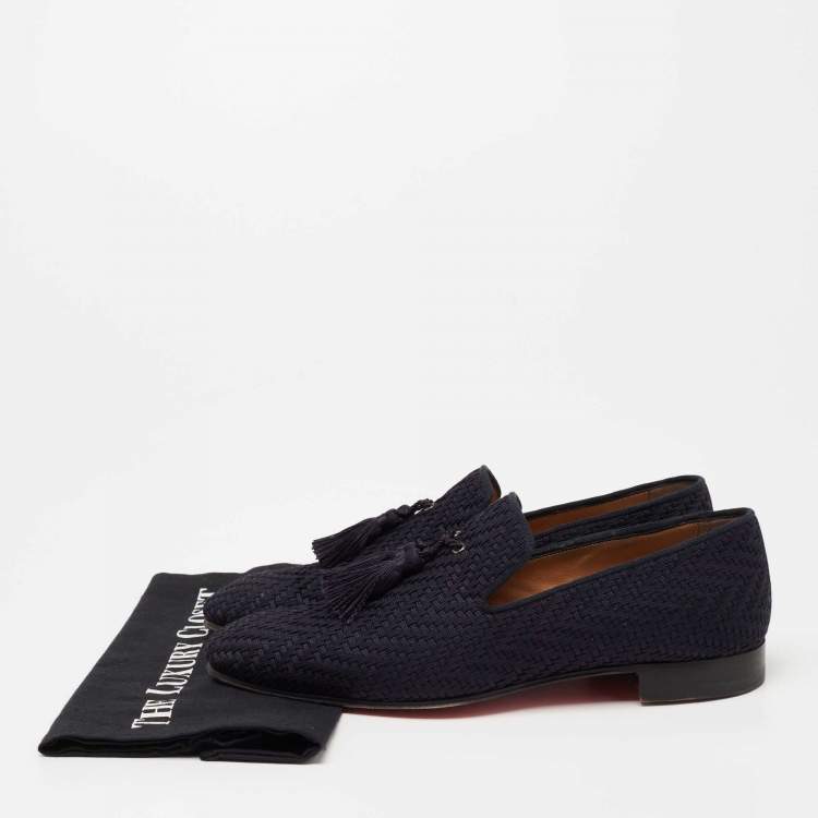 Pre Owned Christian Louboutin Navy Blue Woven Fabric Officialito Tassel Loafers Size 41 
