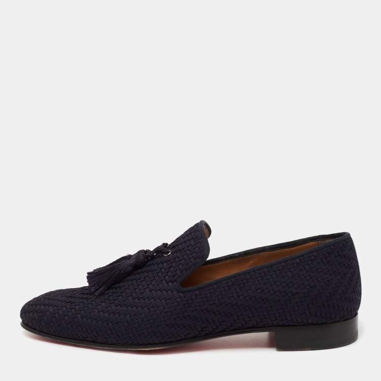 Pre Owned Christian Louboutin Navy Blue Woven Fabric Officialito Tassel Loafers Size 41 