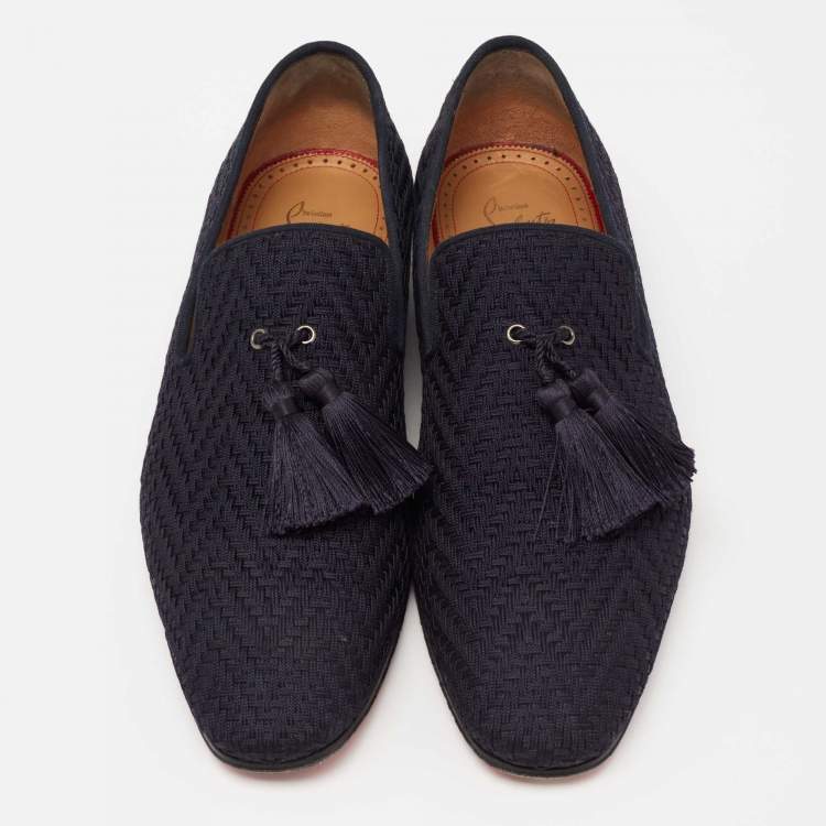Pre Owned Christian Louboutin Navy Blue Woven Fabric Officialito Tassel Loafers Size 41 