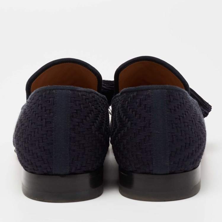 Pre Owned Christian Louboutin Navy Blue Woven Fabric Officialito Tassel Loafers Size 41 