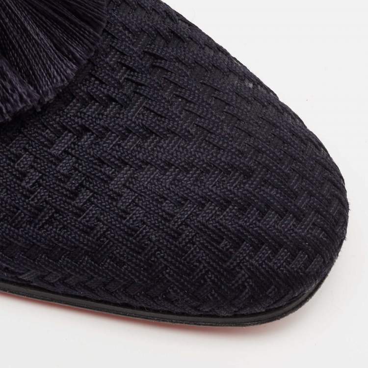 Pre Owned Christian Louboutin Navy Blue Woven Fabric Officialito Tassel Loafers Size 41 