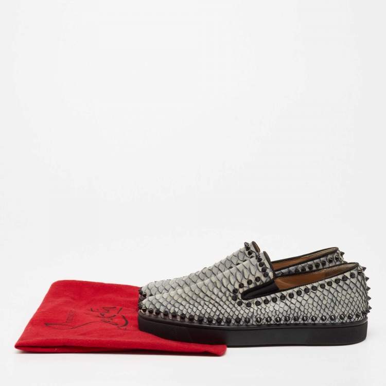 Pre Owned Christian Louboutin Blue Python Pik Boat Spike Slip On Sneakers Size 40