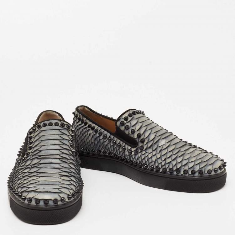 Pre Owned Christian Louboutin Blue Python Pik Boat Spike Slip On Sneakers Size 40