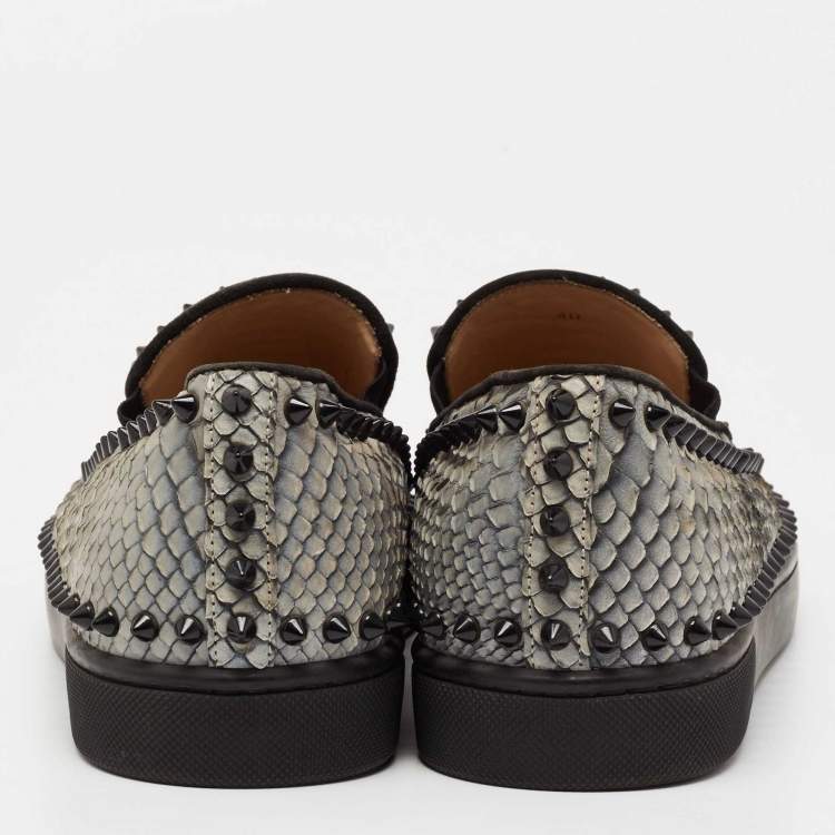 Pre Owned Christian Louboutin Blue Python Pik Boat Spike Slip On Sneakers Size 40