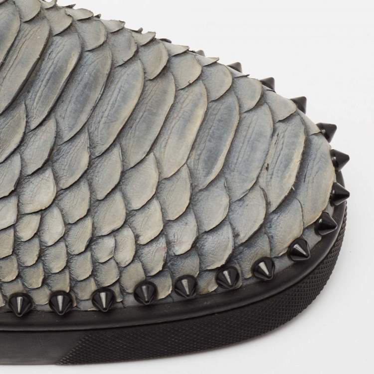 Pre Owned Christian Louboutin Blue Python Pik Boat Spike Slip On Sneakers Size 40