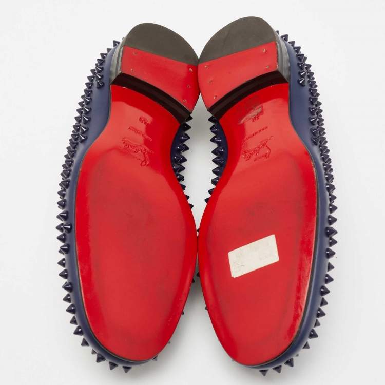 Pre Owned Christian Louboutin Navy Blue Leather Dandelion Spike Smoking Slippers Size 40