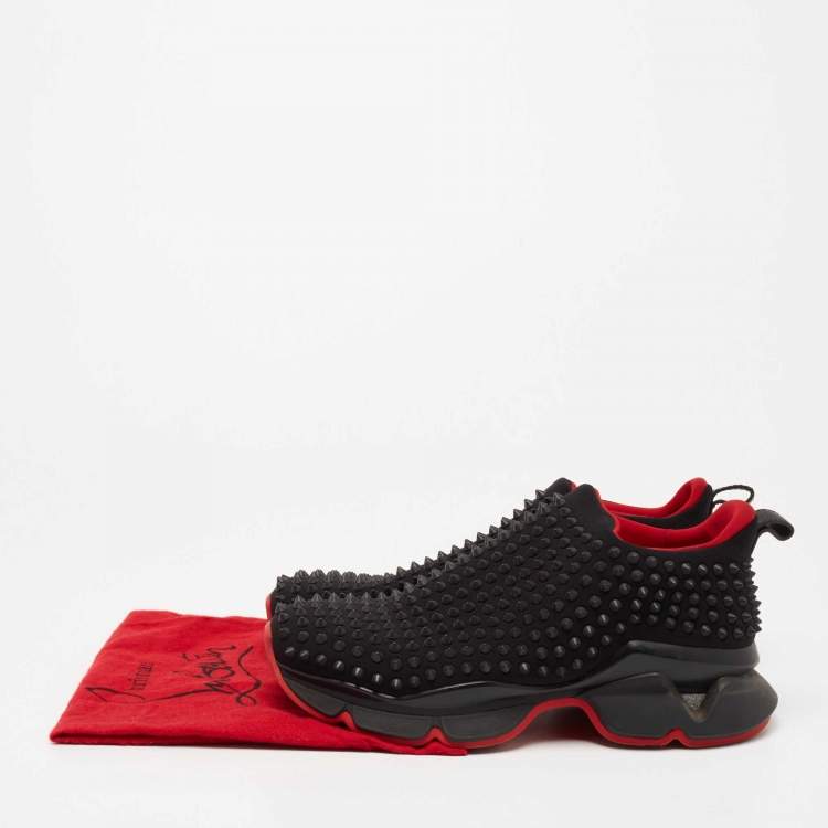 Pre Owned Christian Louboutin Black Stretch Fabric Spike Sock Slip On Platform Sneakers Size 40.5