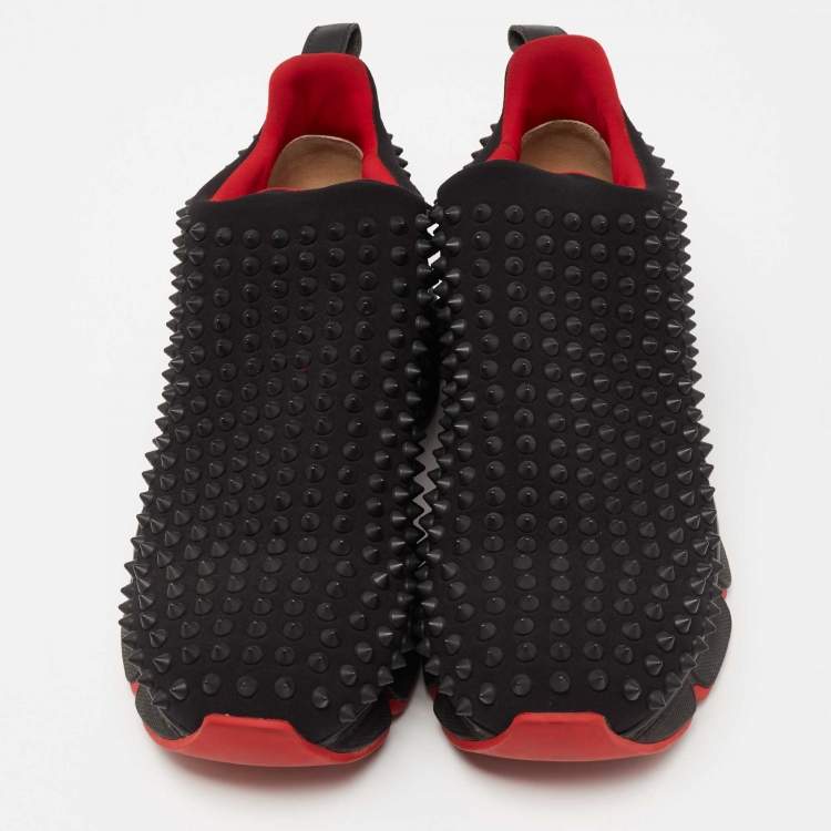 Pre Owned Christian Louboutin Black Stretch Fabric Spike Sock Slip On Platform Sneakers Size 40.5