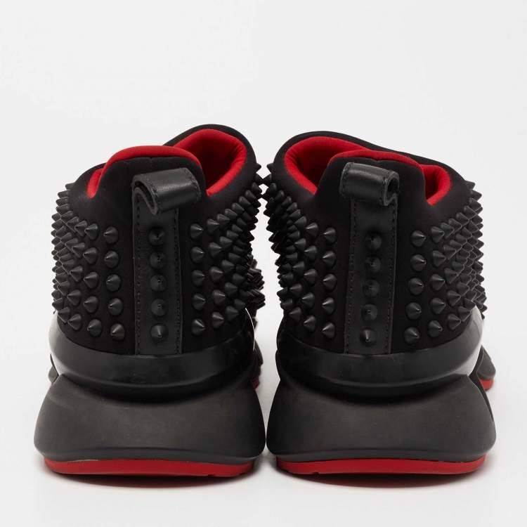Pre Owned Christian Louboutin Black Stretch Fabric Spike Sock Slip On Platform Sneakers Size 40.5
