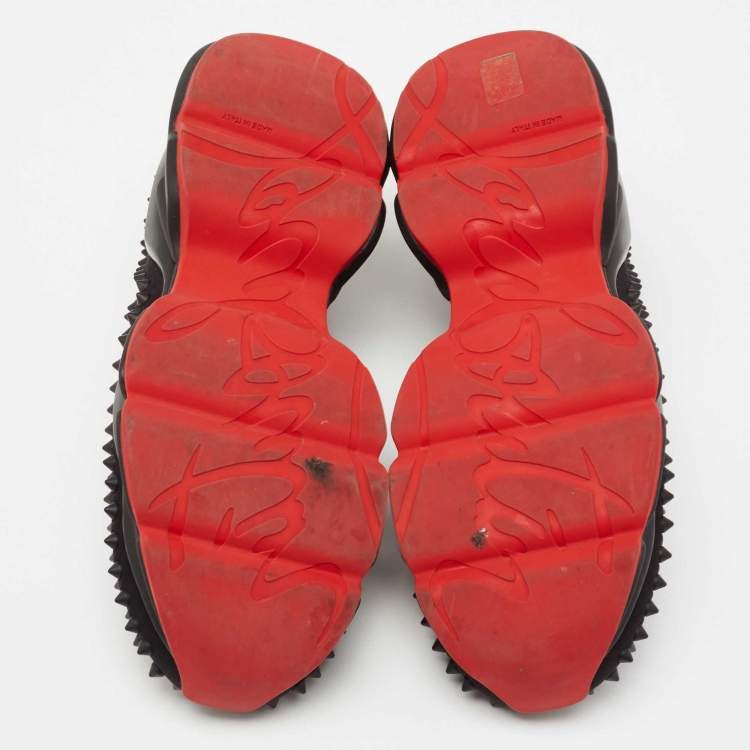 Pre Owned Christian Louboutin Black Stretch Fabric Spike Sock Slip On Platform Sneakers Size 40.5