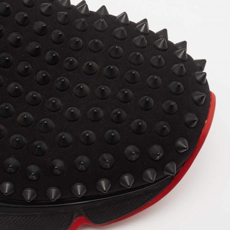 Pre Owned Christian Louboutin Black Stretch Fabric Spike Sock Slip On Platform Sneakers Size 40.5