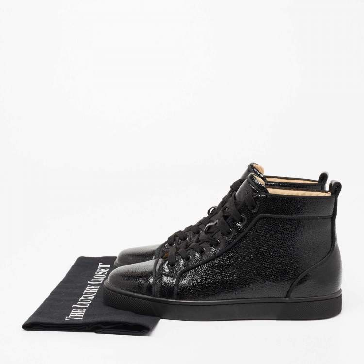 Pre Owned Christian Louboutin Black Leather High Top Sneakers Size 40