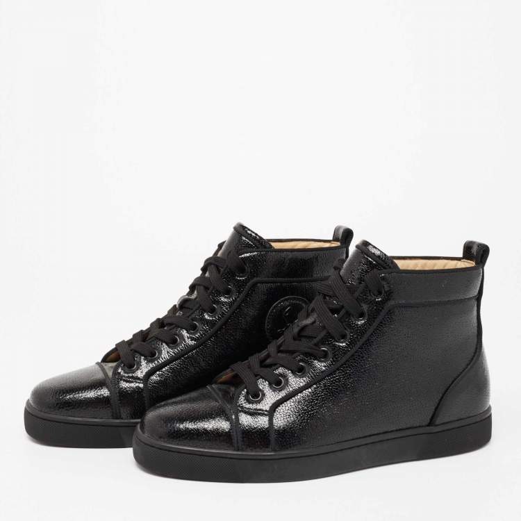 Pre Owned Christian Louboutin Black Leather High Top Sneakers Size 40