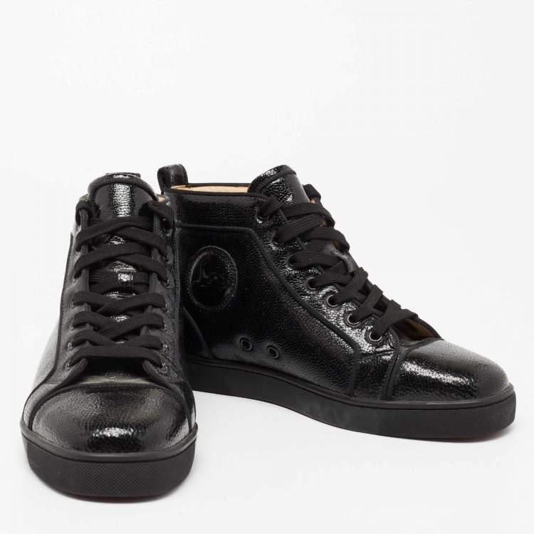 Pre Owned Christian Louboutin Black Leather High Top Sneakers Size 40