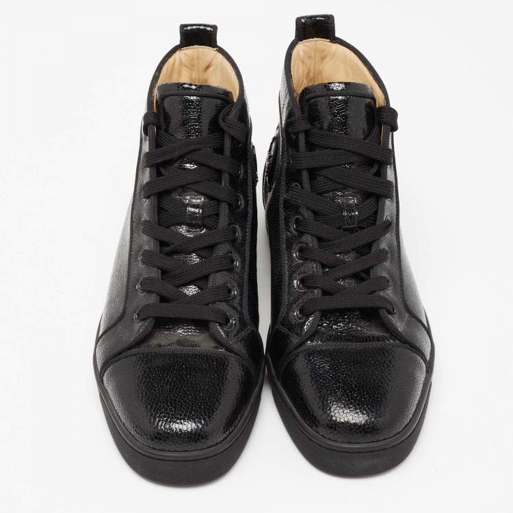 Pre Owned Christian Louboutin Black Leather High Top Sneakers Size 40