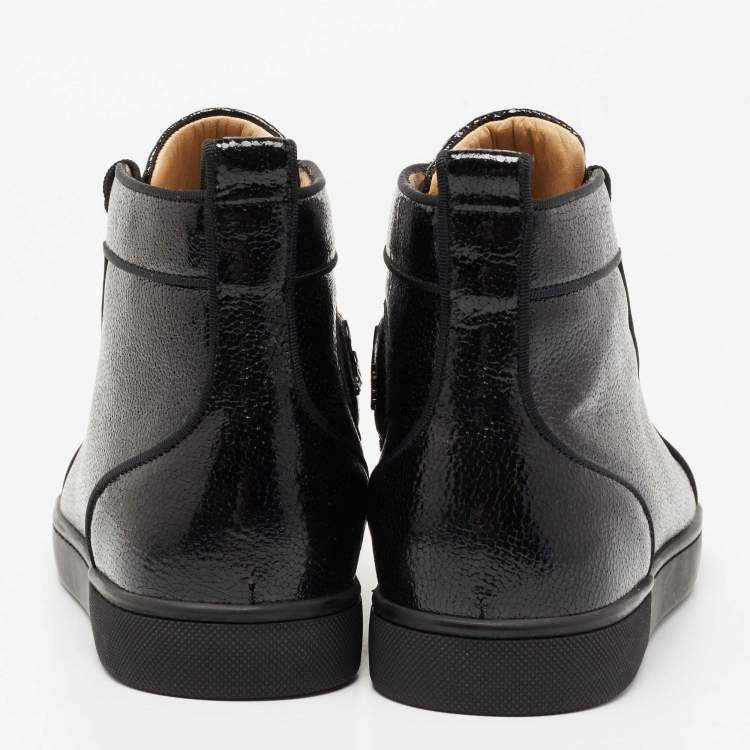 Pre Owned Christian Louboutin Black Leather High Top Sneakers Size 40