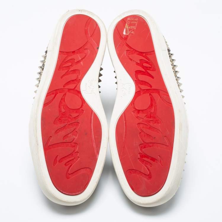 Pre Owned Christian Louboutin Beige Spike Python Louis High Top Sneakers Size 40