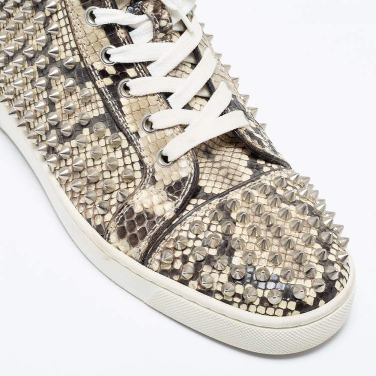 Pre Owned Christian Louboutin Beige Spike Python Louis High Top Sneakers Size 40