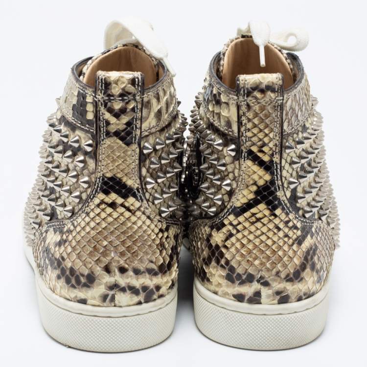Pre Owned Christian Louboutin Beige Spike Python Louis High Top Sneakers Size 40