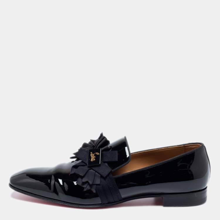 Pre Owned Christian Louboutin Black Patent Leather Ascot Boy Loafers Size 42.5