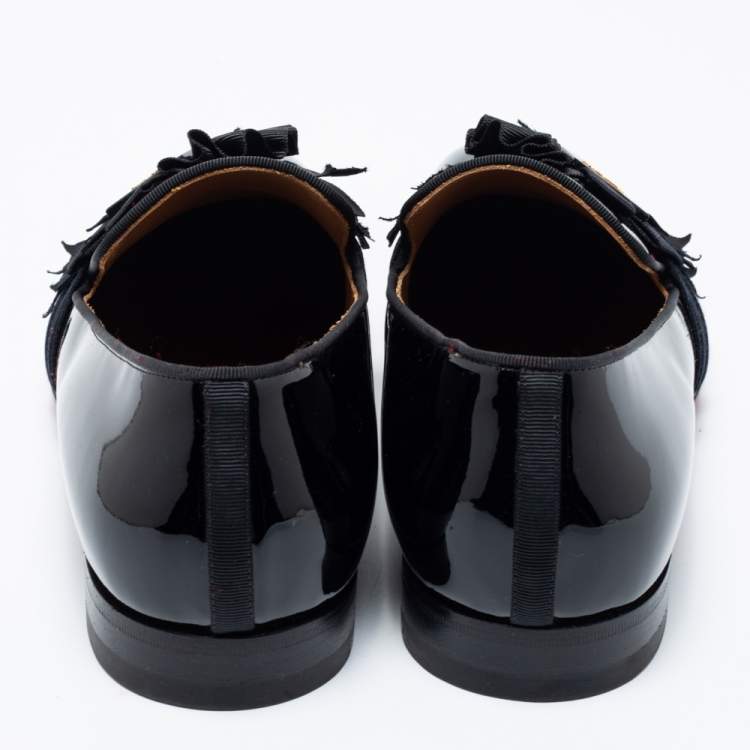 Pre Owned Christian Louboutin Black Patent Leather Ascot Boy Loafers Size 42.5