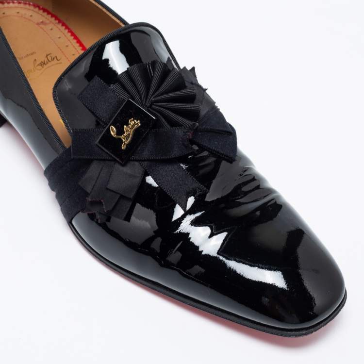Pre Owned Christian Louboutin Black Patent Leather Ascot Boy Loafers Size 42.5